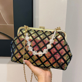 Sequins Elegant Ombre Pu Circular Handbag With Zipper Closure And Hidden Pocket, Long Shoulder Strap Chains Bags