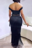 Sexy Diamond Decor Sleeveless Backless Fringed Tiered Hem Formal Party Evening Long Halter Maxi Dresses