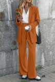 Formal Turn-back Collar Long Sleeve Blazer And Straight Leg Pants Office Lady Two Pieces Suit Set