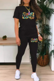 Sportwear Casual Letter Print O Neck Long Sleeve Tops And Skinny Pants Set Two Pieces Tracksuit Set