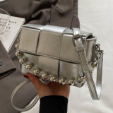 Casual Chain Flap Decor Woven Plaid Crossbody Mini Square Bag