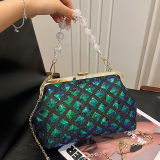 Sequins Elegant Ombre Pu Circular Handbag With Zipper Closure And Hidden Pocket, Long Shoulder Strap Chains Bags
