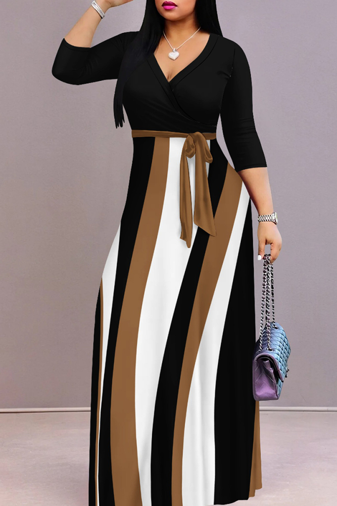Vacation Half Sleeves Wrap Solid Color V-Neck Maxi Dress