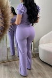 Formal V Neck Hubble-Bubble Sleeve Belted Formal Office Lady Bodycon Straight Leg Jumpsuits