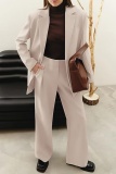 Formal Turn-back Collar Long Sleeve Blazer And Straight Leg Pants Office Lady Two Pieces Suit Set