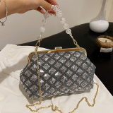Sequins Elegant Ombre Pu Circular Handbag With Zipper Closure And Hidden Pocket, Long Shoulder Strap Chains Bags