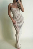 Sleeveless Backless Spaghetti Strap Bikini Sets Hollow Out See-Through Beach Vacation Crochet Dresses Cover Up Swimwear