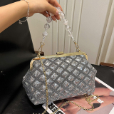 Sequins Elegant Ombre Pu Circular Handbag With Zipper Closure And Hidden Pocket, Long Shoulder Strap Chains Bags