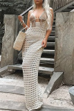 Sleeveless Backless Spaghetti Strap Bikini Sets Hollow Out See-Through Beach Vacation Crochet Dresses Cover Up Swimwear