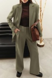 Formal Turn-back Collar Long Sleeve Blazer And Straight Leg Pants Office Lady Two Pieces Suit Set