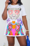 Casual Animal Print O Neck Short Sleeve Loose Graphics T-shirt Mini Dress