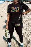 Sportwear Casual Letter Print O Neck Long Sleeve Tops And Skinny Pants Set Two Pieces Tracksuit Set