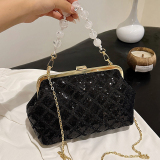Sequins Elegant Ombre Pu Circular Handbag With Zipper Closure And Hidden Pocket, Long Shoulder Strap Chains Bags