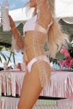 Sexy Beading Decor See-Through Cardigan Cover Up Beach Vacation Swimwears