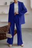Formal Turn-back Collar Long Sleeve Blazer And Straight Leg Pants Office Lady Two Pieces Suit Set
