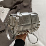 Casual Chain Flap Decor Woven Plaid Crossbody Mini Square Bag