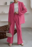 Formal Turn-back Collar Long Sleeve Blazer And Straight Leg Pants Office Lady Two Pieces Suit Set