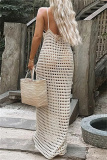 Sleeveless Backless Spaghetti Strap Bikini Sets Hollow Out See-Through Beach Vacation Crochet Dresses Cover Up Swimwear
