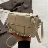 Casual Chain Flap Decor Woven Plaid Crossbody Mini Square Bag