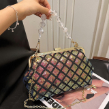 Sequins Elegant Ombre Pu Circular Handbag With Zipper Closure And Hidden Pocket, Long Shoulder Strap Chains Bags