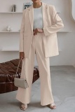 Formal Turn-back Collar Long Sleeve Blazer And Straight Leg Pants Office Lady Two Pieces Suit Set