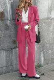 Formal Turn-back Collar Long Sleeve Blazer And Straight Leg Pants Office Lady Two Pieces Suit Set