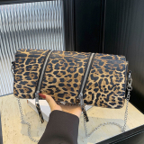 Casual Leopard Print Chains Handbag Zipper Bags