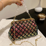 Sequins Elegant Ombre Pu Circular Handbag With Zipper Closure And Hidden Pocket, Long Shoulder Strap Chains Bags