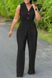 Casual Turndown Collar Sleeveless Buttons With Belt Textured Blouse And Straight Leg Pants Vacation Formal Office Lady Two Pieces Trouser Sets