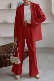 Formal Turn-back Collar Long Sleeve Blazer And Straight Leg Pants Office Lady Two Pieces Suit Set