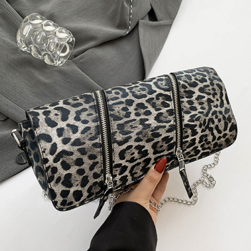 Casual Leopard Print Chains Handbag Zipper Bags