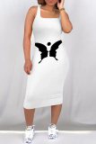 Casual Graphics Print U Neck Sleeveless Bodycon Midi Tank Dresses