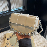 Casual Chain Flap Decor Woven Plaid Crossbody Mini Square Bag