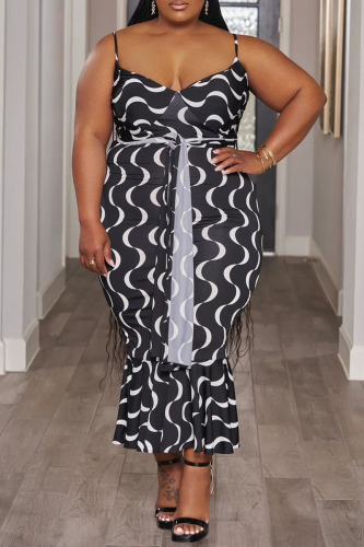 Sexy Leopard Print Sleeveless Backless Strap Design Spaghetti Strap With Belt Mermaid Hem Vacation Plus Size Maxi Slip Dresses