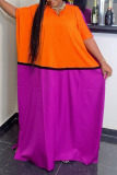Casual Colorblock Short Sleeve Asymmetrical Collar Floor Length Vacation Loose Maxi Dresses