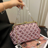 Sequins Elegant Ombre Pu Circular Handbag With Zipper Closure And Hidden Pocket, Long Shoulder Strap Chains Bags