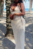 Sleeveless Backless Spaghetti Strap Bikini Sets Hollow Out See-Through Beach Vacation Crochet Dresses Cover Up Swimwear
