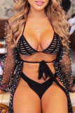 Sexy Beading Decor See-Through Cardigan Cover Up Beach Vacation Swimwears