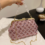 Sequins Elegant Ombre Pu Circular Handbag With Zipper Closure And Hidden Pocket, Long Shoulder Strap Chains Bags