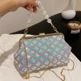 Sequins Elegant Ombre Pu Circular Handbag With Zipper Closure And Hidden Pocket, Long Shoulder Strap Chains Bags