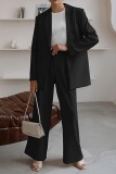 Formal Turn-back Collar Long Sleeve Blazer And Straight Leg Pants Office Lady Two Pieces Suit Set
