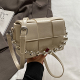 Casual Chain Flap Decor Woven Plaid Crossbody Mini Square Bag