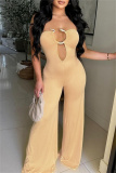 Sexy Backless Strapless Sleeveless O-ring Vacation Bodycon Wide Leg Tube Tops Jumpsuits