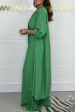 Casual Long Sleeve Belted Longline Cardigan And Sleeveless Halter Wide Leg Jumpsuits Vacation Two Pieces Matching Sets