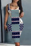Casual Graphics Sleeveless U Neck Vest Bodycon Midi Tank Dresses