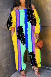 Casual Tropical Print Off Shoulder Long Sleeve Pockets Vacation Harem Jumpsuits