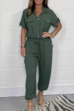 Casual Turndown Collar Short Sleeve Pocket Regular Line Shirt Jumpsuits
