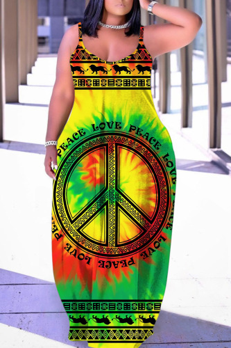 Sexy Casual Graphics Print Backless Sleeveless Spaghetti Strap Floor Length Long Baggy Vacation Maxi Slip Dresses