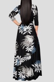 Floral Print V Neck Half Sleeve Long Vacation A Line Summer Floral Maxi Dresses