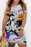 Casual Graphics Print Basic O Neck Short Sleeve Bodycon Mini T-shirt Dress